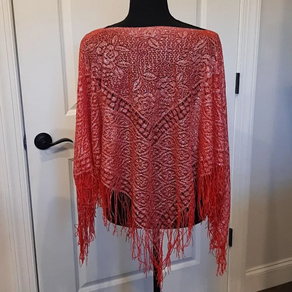 Red Sheer Scarf Blouse with Silver Thread